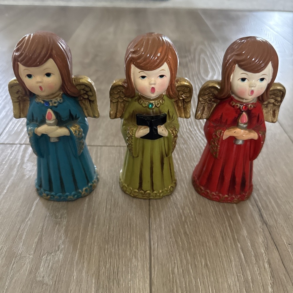 Vintage Ardco Christmas Choir Angels Figurines Set Of 3 Japan 7.5" 60s 70s